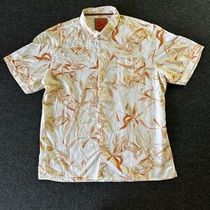 Newport Isle XL Orange Tropical Leaf Linen Blend Short Sleeve Button Up Shirt